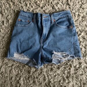 Levi's Light Blue Distressed High-Rise Denim Shorts